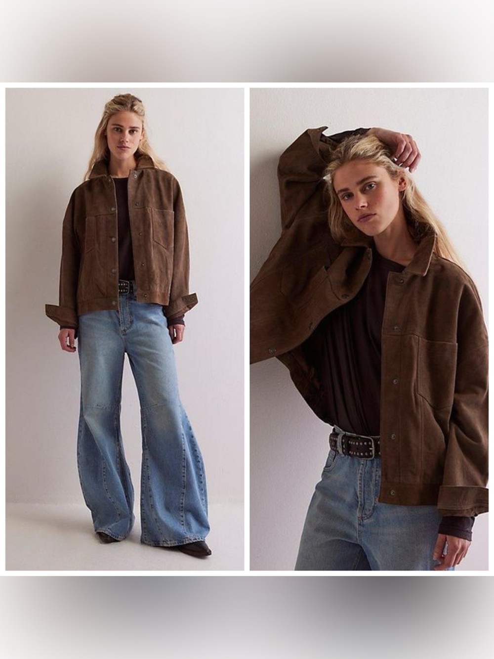 Free People We The Free Opal Swing Suede Leather Jacket In Downtown Brown XL